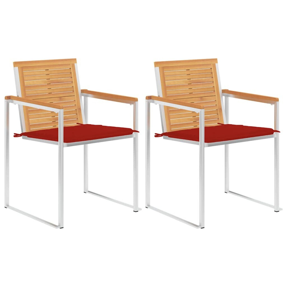 vidaXL Tuinstoelen 2 st met kussens massief teakhout en staal afbeelding 1