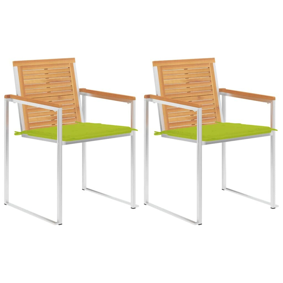 vidaXL Tuinstoelen 2 st met kussens massief teakhout en staal afbeelding 1