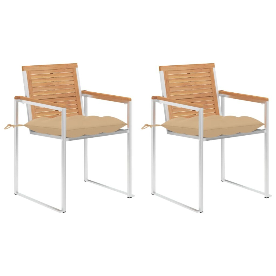 vidaXL Tuinstoelen 2 st met kussens massief teakhout en staal vidaXL Tuinstoelen 2 st met kussens massief teakhout en staal afbeelding 1