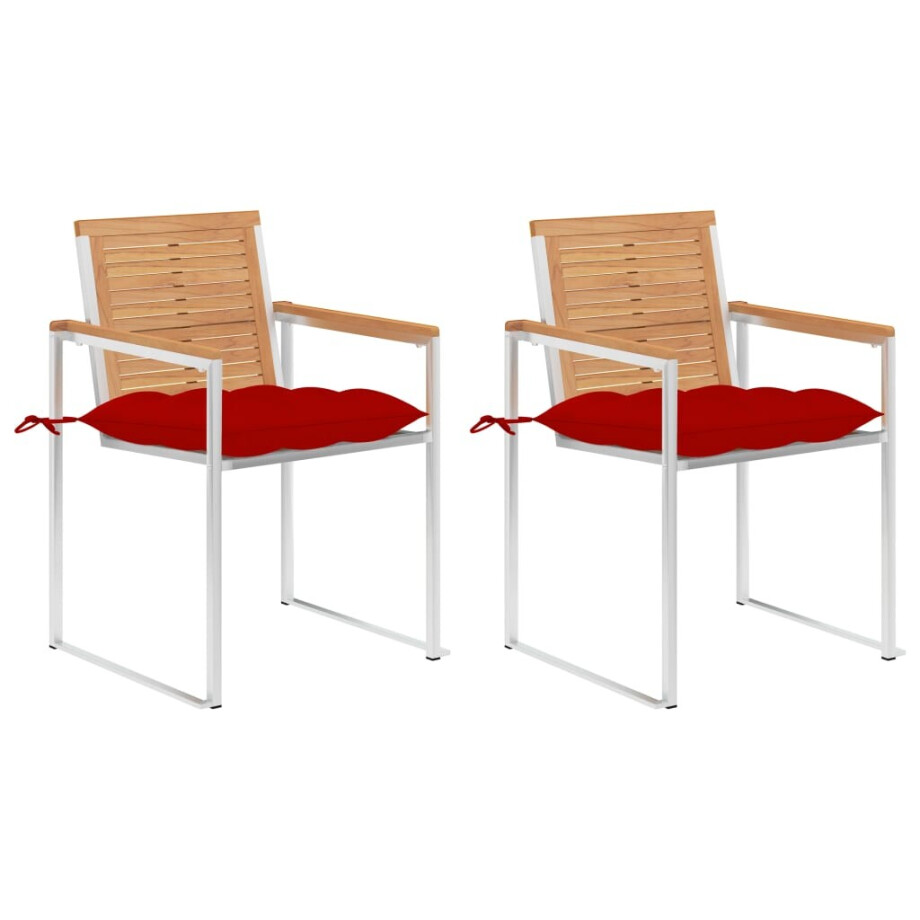 vidaXL Tuinstoelen 2 st met kussens massief teakhout en staal afbeelding 1