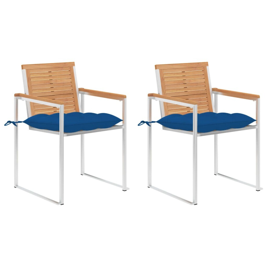 vidaXL Tuinstoelen 2 st met kussens massief teakhout en staal vidaXL Tuinstoelen 2 st met kussens massief teakhout en staal afbeelding 1