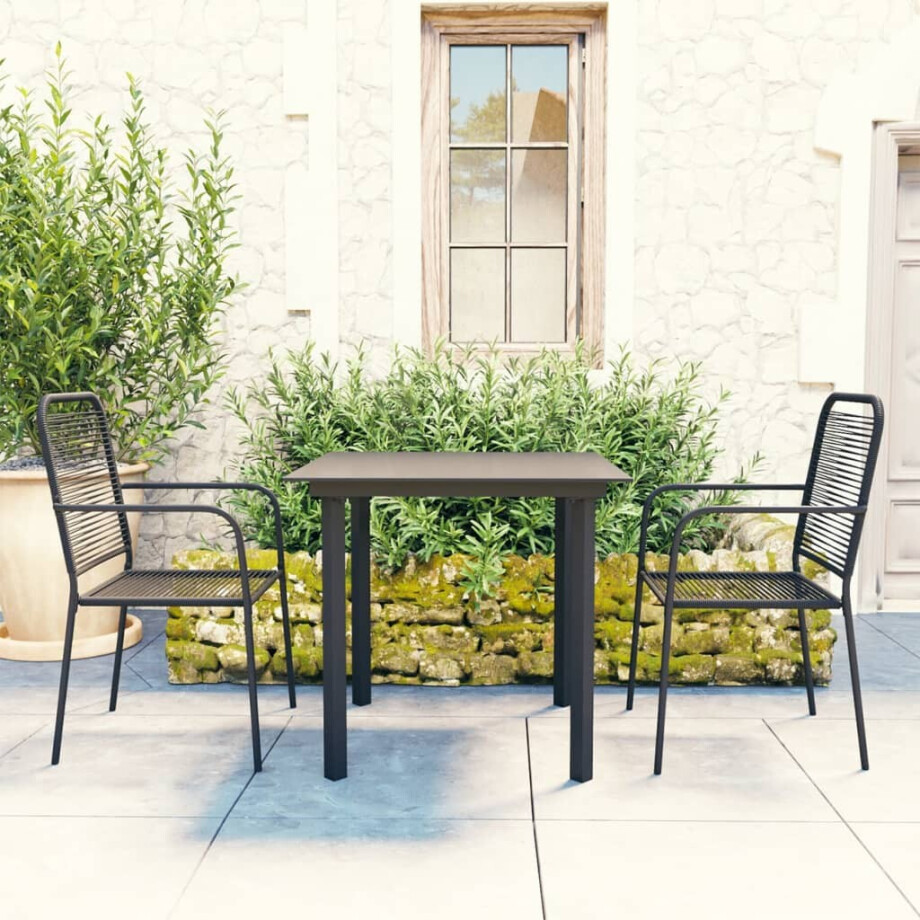vidaXL 3-delige Tuinset glas en staal zwart afbeelding 1