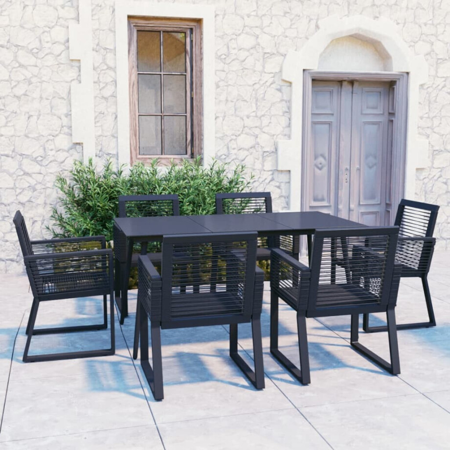 vidaXL 7-delige Tuinset PVC-rattan zwart afbeelding 1
