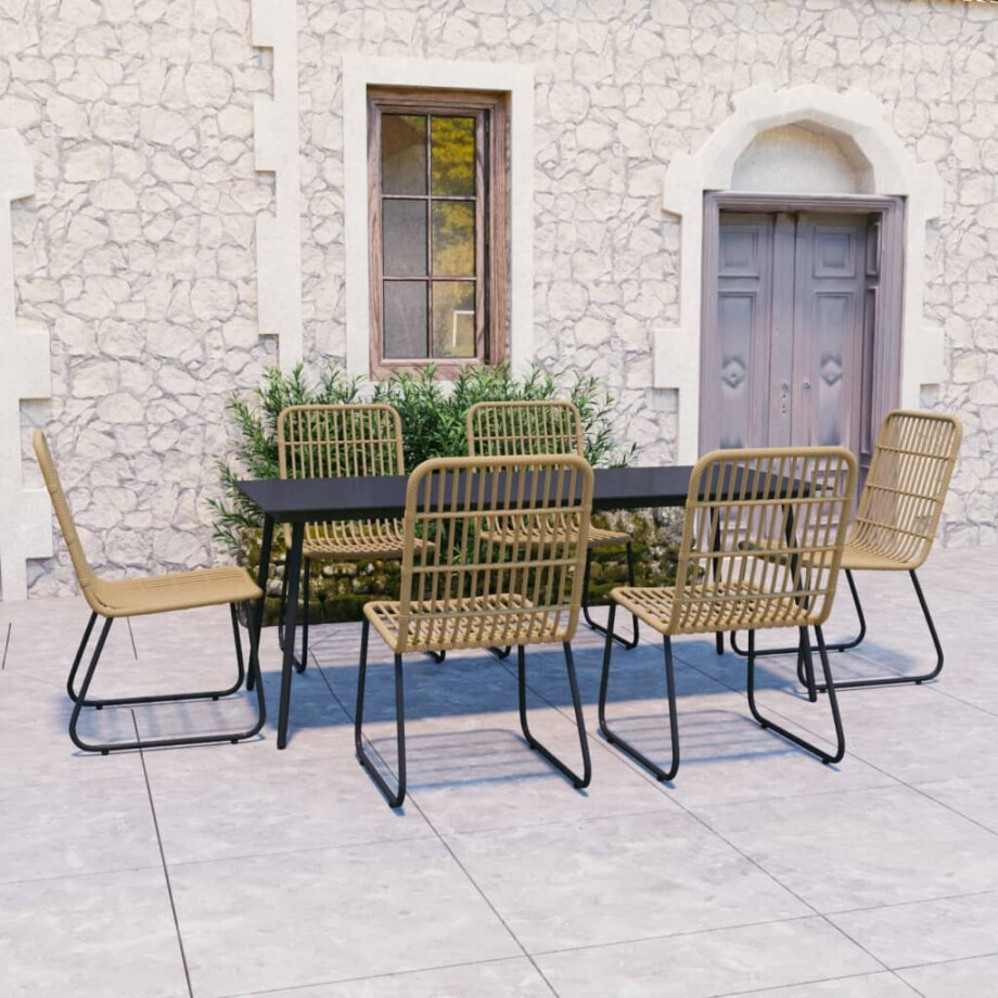 vidaXL 7-delige Tuinset poly rattan en glas vidaXL 7-delige Tuinset poly rattan en glas afbeelding 1