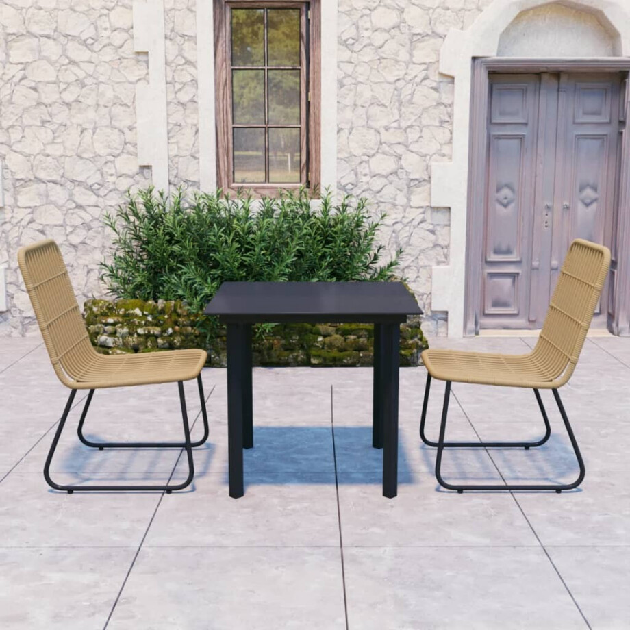 vidaXL 3-delige Tuinset poly rattan en glas vidaXL 3-delige Tuinset poly rattan en glas afbeelding 1
