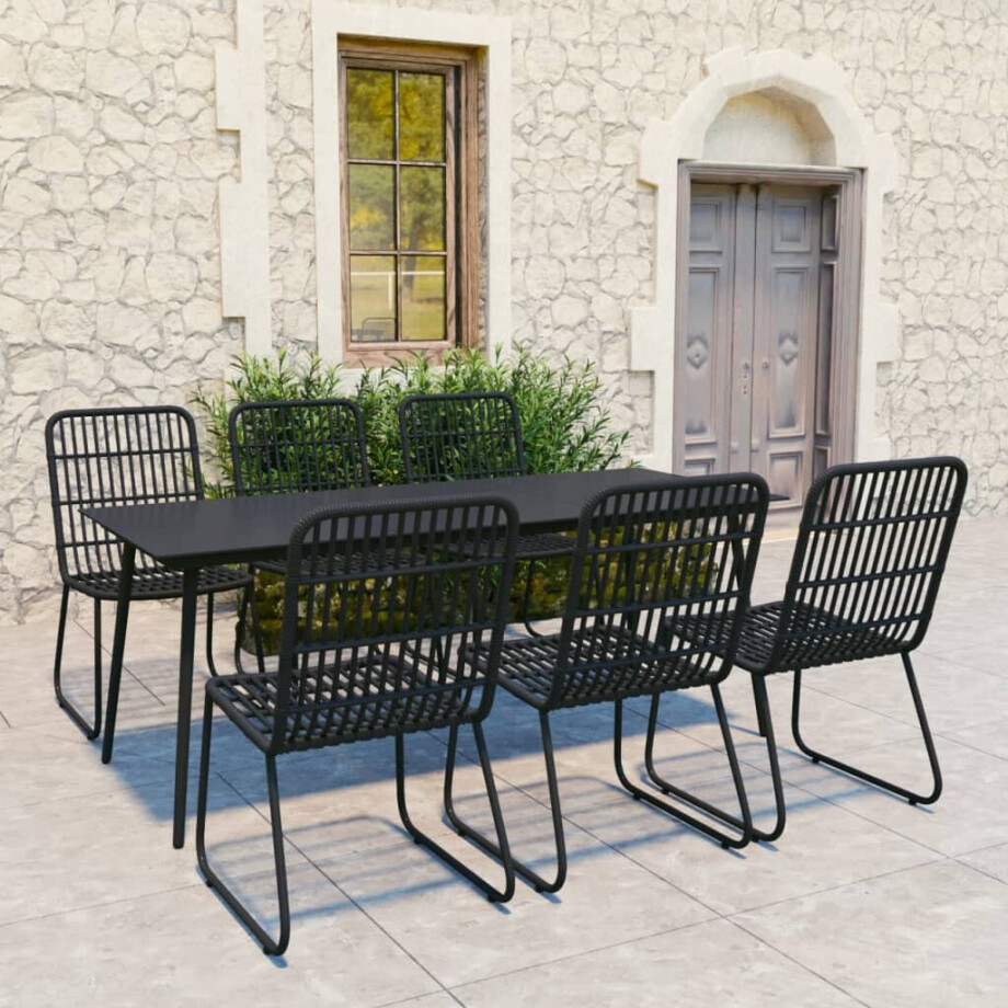 vidaXL 7-delige Tuinset poly rattan en glas vidaXL 7-delige Tuinset poly rattan en glas afbeelding 1
