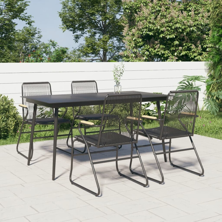 vidaXL 5-delige Tuinset PVC-rattan zwart afbeelding 1