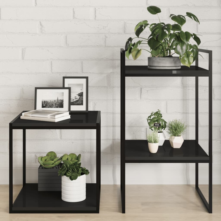 vidaXL Wandschappen 8 st 40x40x1,5 cm bewerkt hout hoogglans zwart afbeelding 1