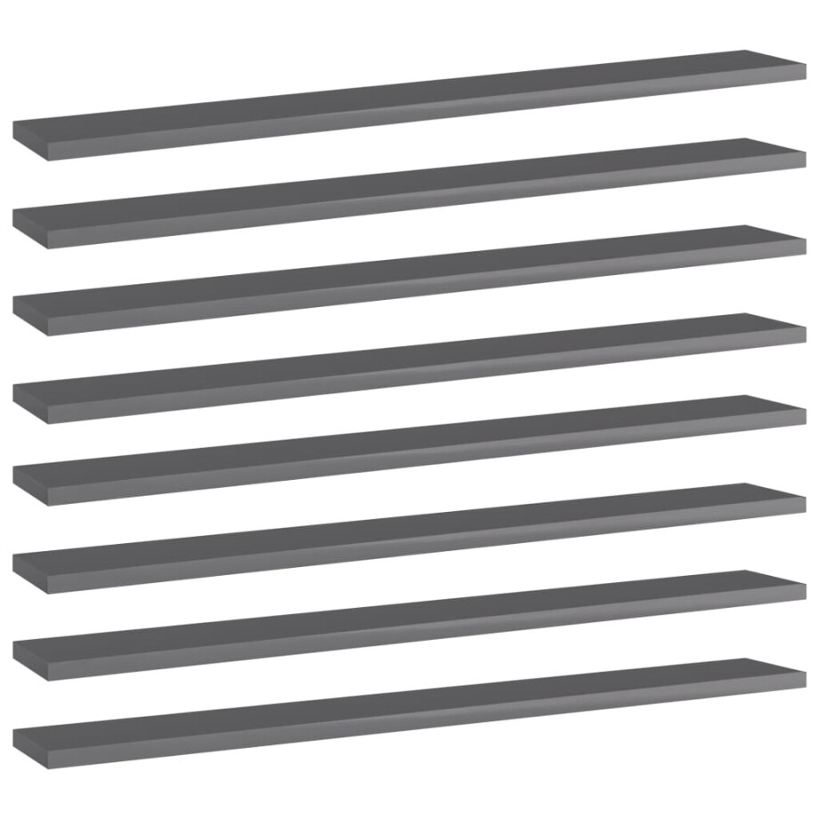 vidaXL Wandschappen 8 st 80x10x1,5 cm spaanplaat hoogglans grijs afbeelding 1