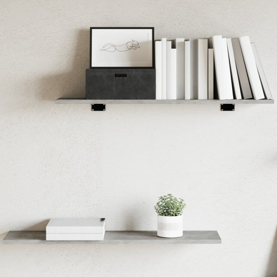 vidaXL Wandschappen 4 st 80x20x1,5 cm bewerkt hout betongrijs vidaXL Wandschappen 4 st 80x20x1,5 cm bewerkt hout betongrijs afbeelding 1