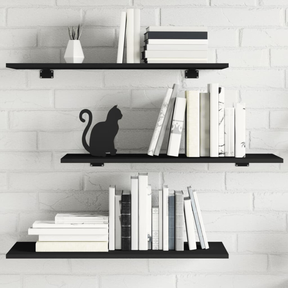 vidaXL Wandschappen 4 st 80x30x1,5 cm spaanplaat zwart vidaXL Wandschappen 4 st 80x30x1,5 cm spaanplaat zwart afbeelding 1