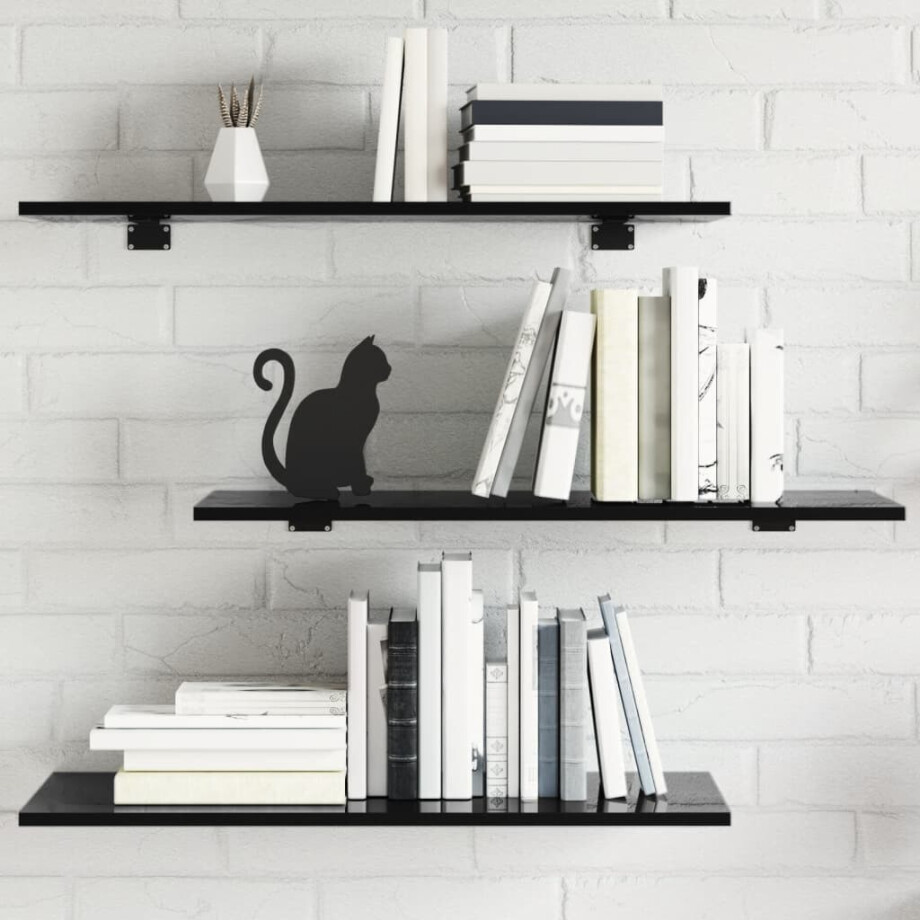 vidaXL Wandschappen 8 st 80x30x1,5 cm spaanplaat hoogglans zwart vidaXL Wandschappen 8 st 80x30x1,5 cm spaanplaat hoogglans zwart afbeelding 1