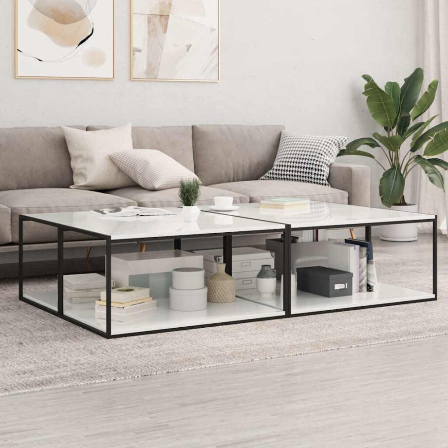 vidaXL Wandschappen 8 st 80x50x1,5 cm bewerkt hout hoogglans wit afbeelding 1