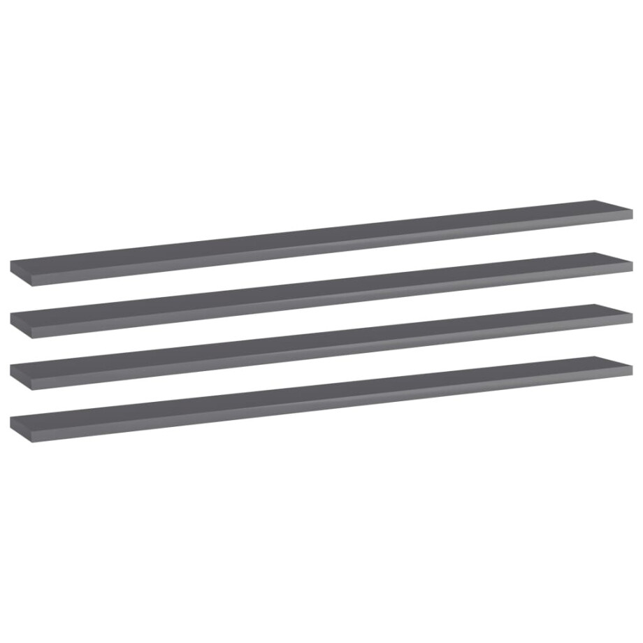 vidaXL Wandschappen 4 st 100x10x1,5 cm spaanplaat hoogglans grijs afbeelding 1