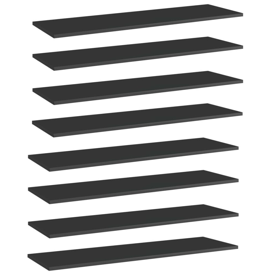 vidaXL Wandschappen 8 st 100x30x1,5 cm spaanplaat hoogglans zwart afbeelding 1