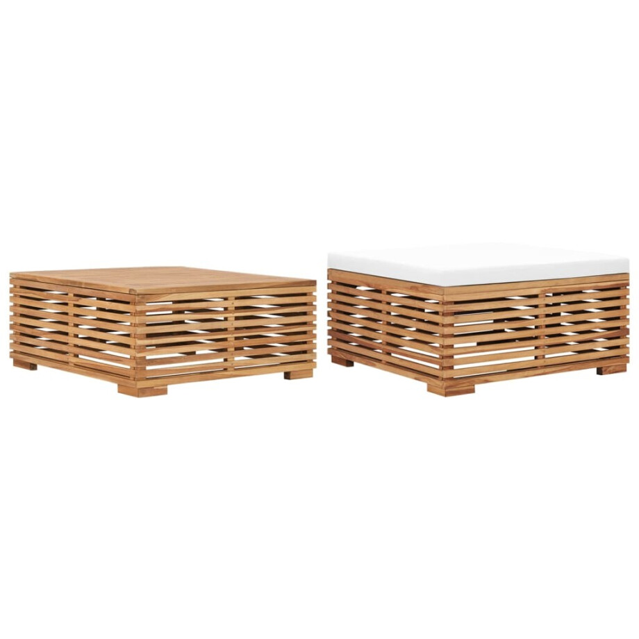 vidaXL Tuintafel en voetensteun met crèmekleurig kussen teakhout vidaXL Tuintafel en voetensteun met crèmekleurig kussen teakhout afbeelding 1