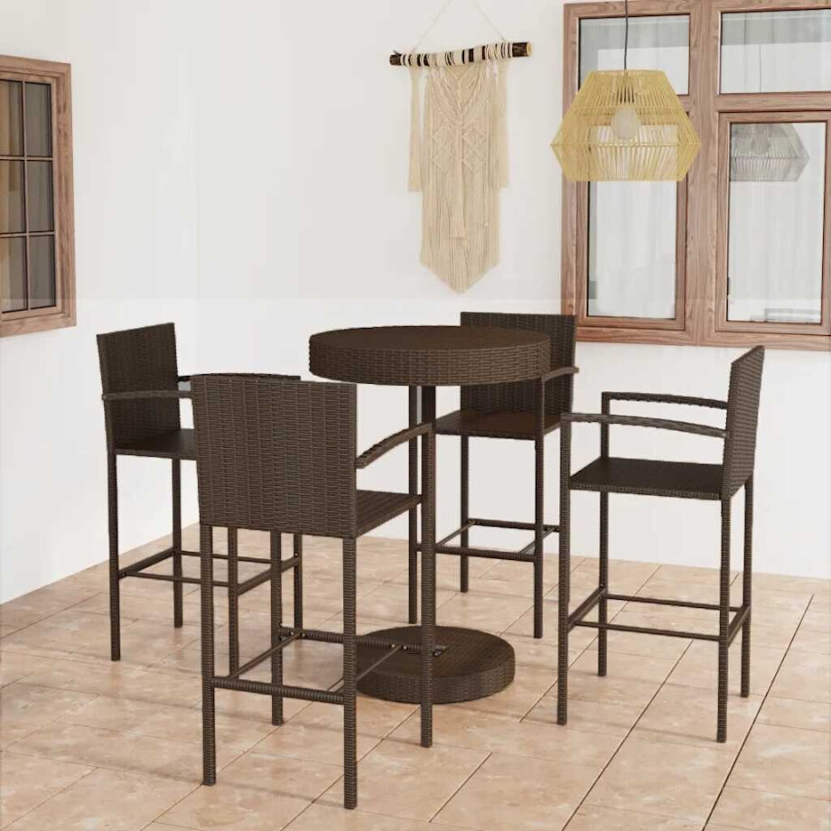 vidaXL 5-delige Tuinbarset poly rattan bruin afbeelding 1