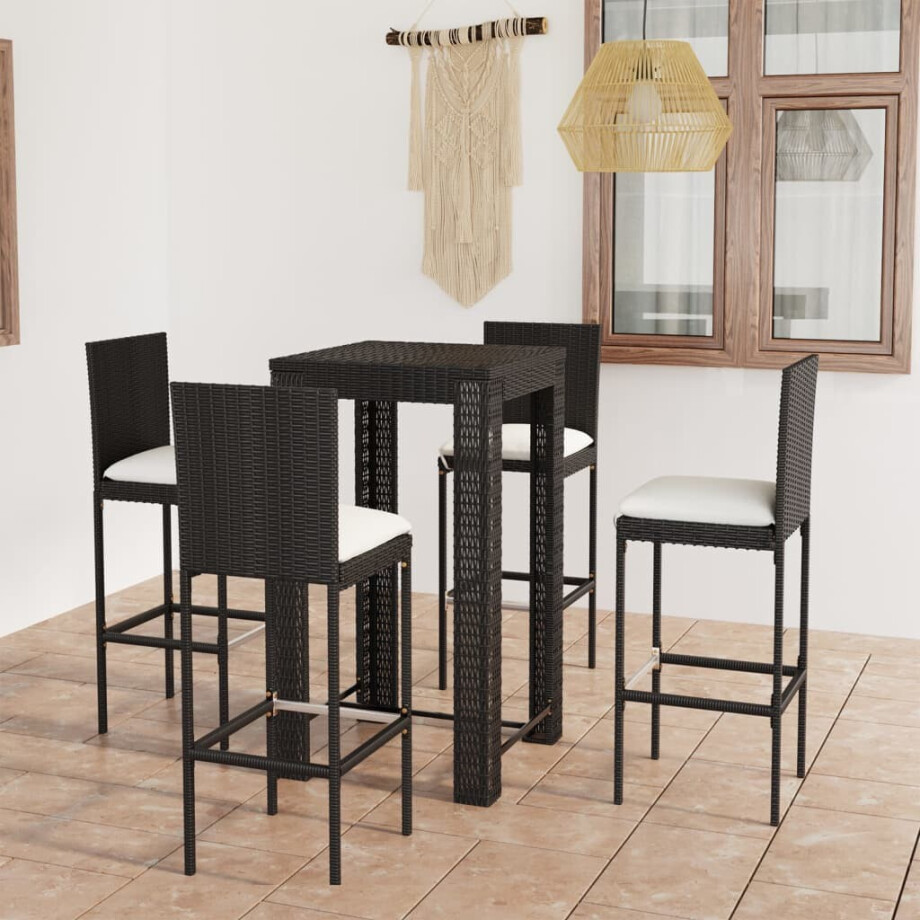 vidaXL 5-delige Tuinbarset met kussens poly rattan zwart afbeelding 1