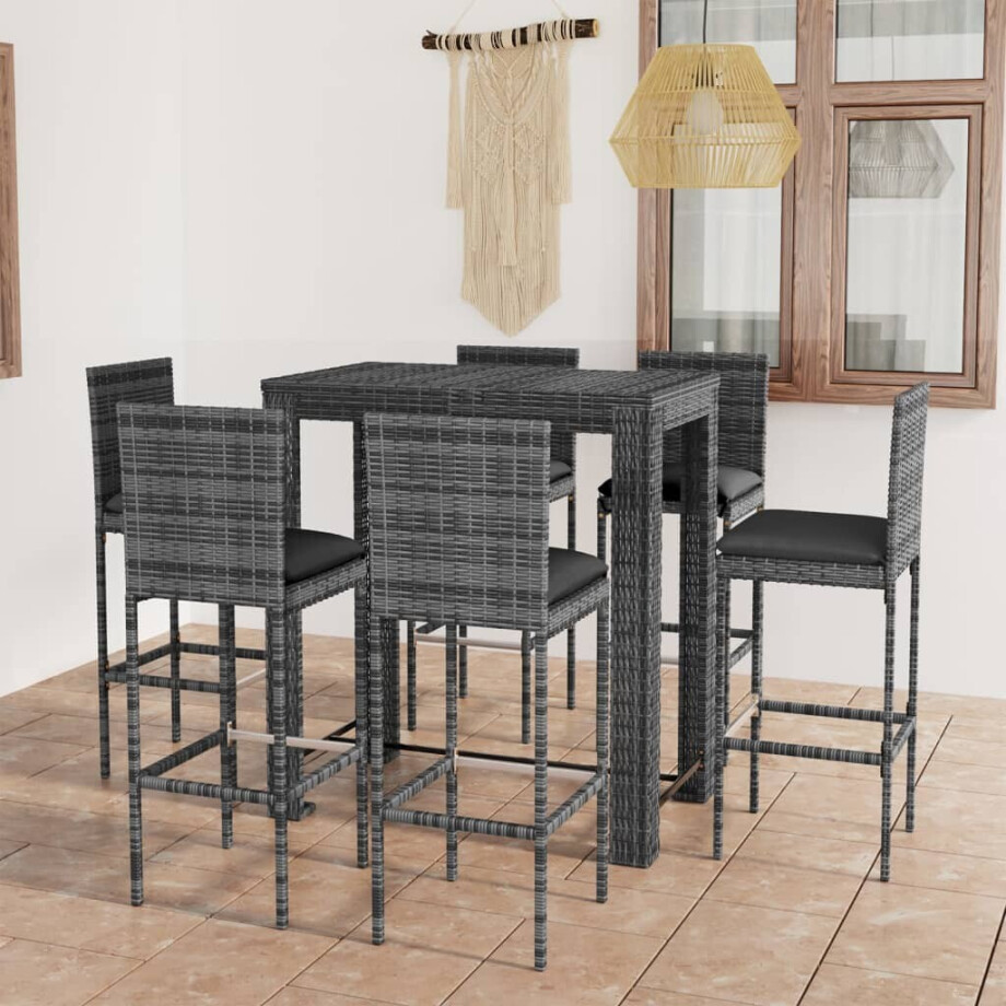 vidaXL 7-delige Tuinbarset met kussens poly rattan grijs vidaXL 7-delige Tuinbarset met kussens poly rattan grijs afbeelding 1