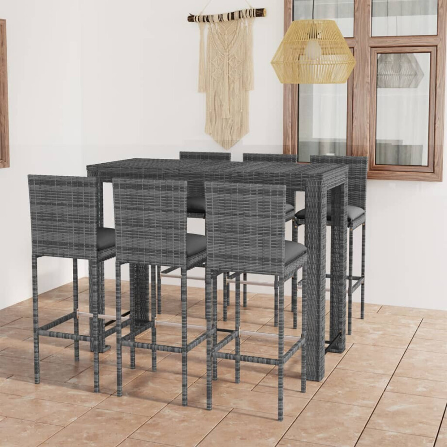 vidaXL 7-delige Tuinbarset met antracietkleurige kussens poly rattan afbeelding 1