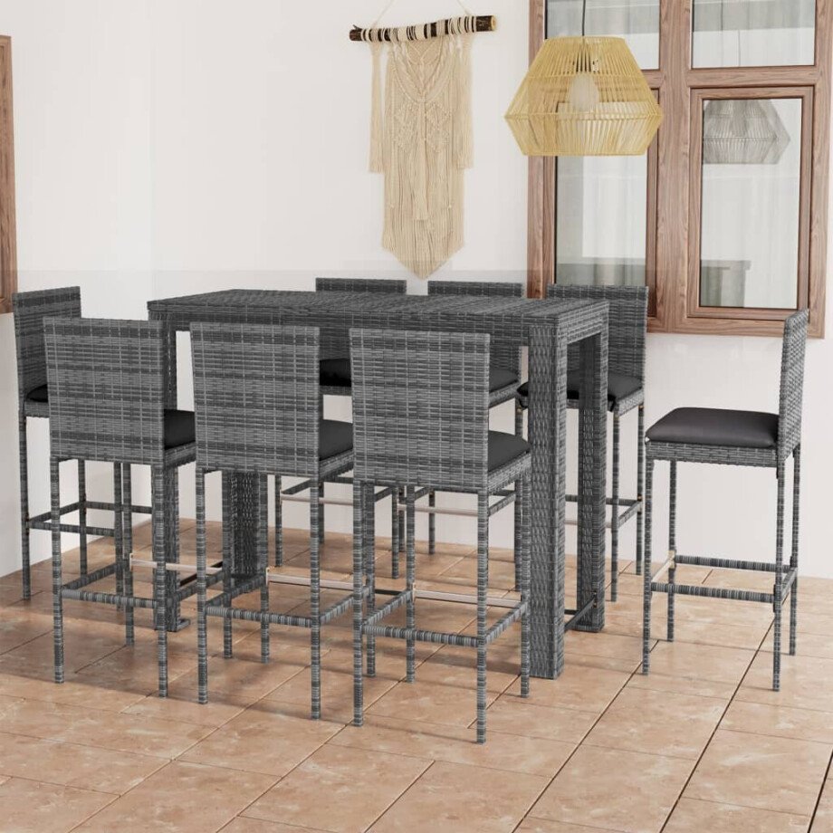 vidaXL 9-delige Tuinbarset met antracietkleurige kussens poly rattan afbeelding 1