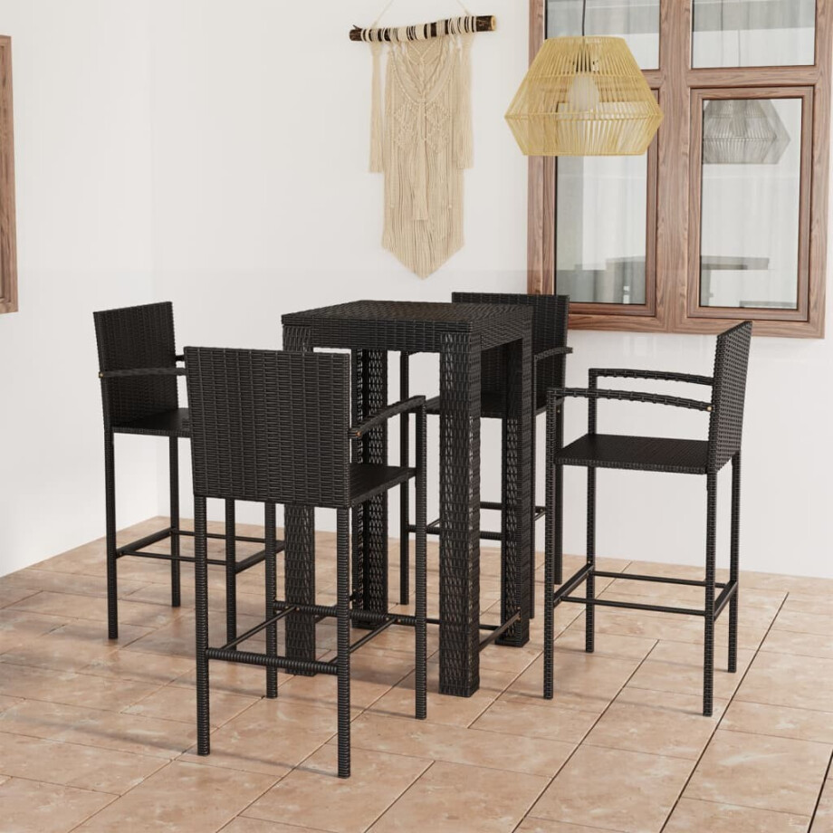 vidaXL 5-delige Tuinbarset met armleuningen poly rattan zwart vidaXL 5-delige Tuinbarset met armleuningen poly rattan zwart afbeelding 1