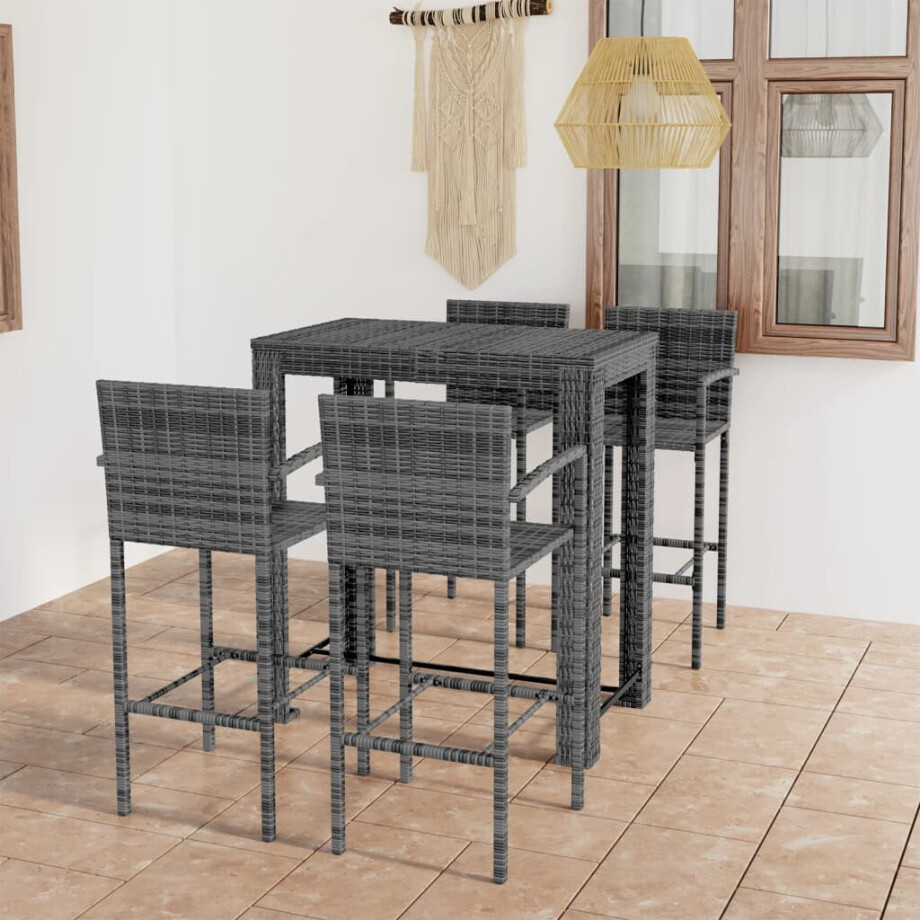 vidaXL 5-delige Tuinbarset met armleuningen poly rattan grijs afbeelding 1