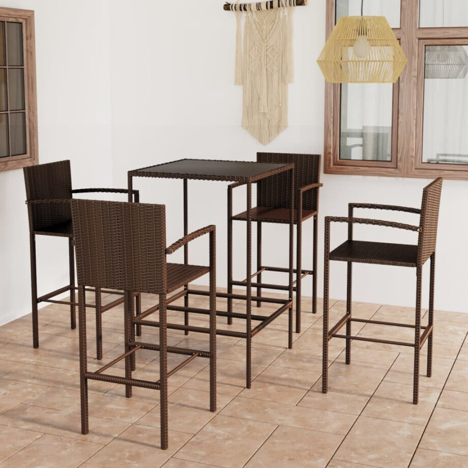 vidaXL 5-delige Tuinbarset poly rattan bruin afbeelding 1