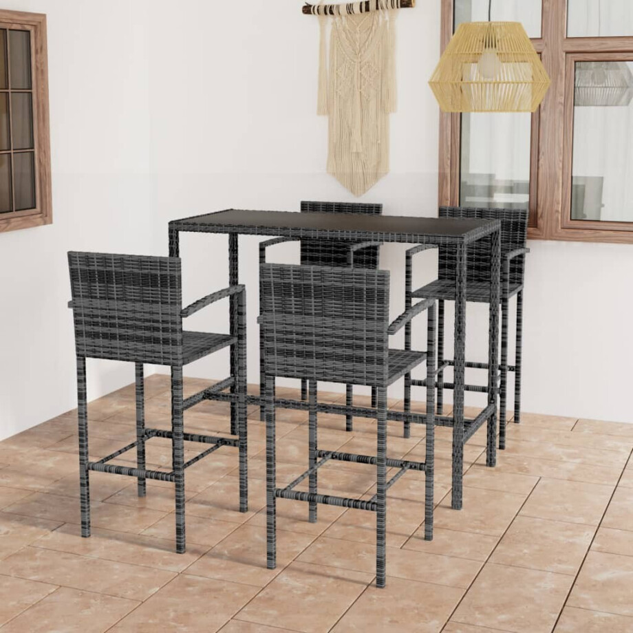 vidaXL 5-delige Tuinbarset poly rattan grijs vidaXL 5-delige Tuinbarset poly rattan grijs afbeelding 1
