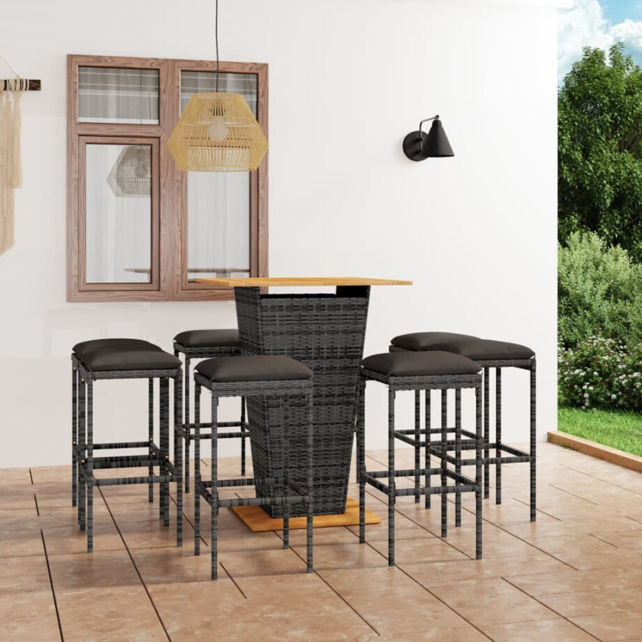 vidaXL 9-delige Tuinbarset met kussens poly rattan grijs afbeelding 1