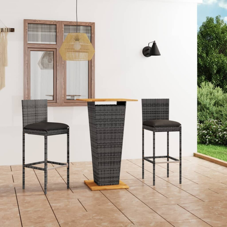 vidaXL 3-delige Tuinbarset met kussens poly rattan grijs vidaXL 3-delige Tuinbarset met kussens poly rattan grijs afbeelding 1