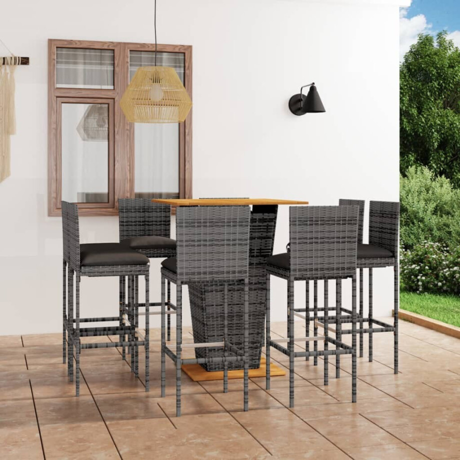vidaXL 9-delige Tuinbarset met kussens poly rattan grijs afbeelding 1