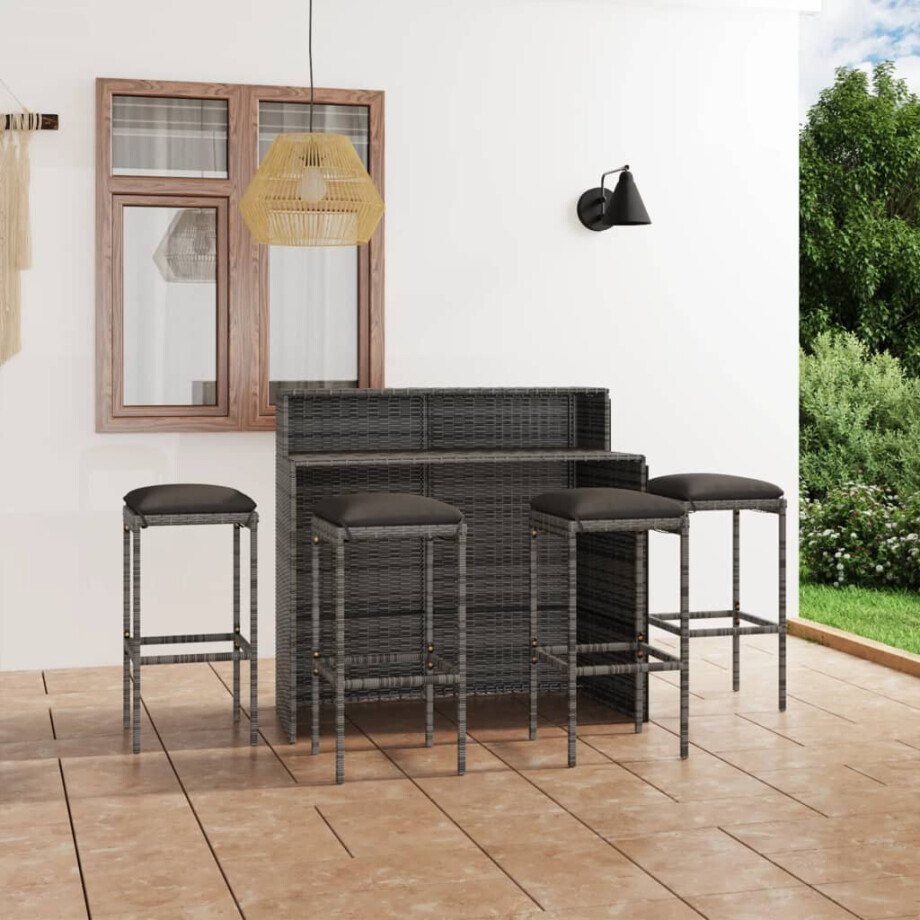 vidaXL 5-delige Tuinbarset met kussens grijs afbeelding 1