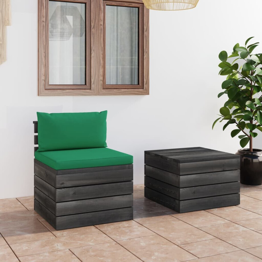 vidaXL 2-delige Loungeset met kussens pallet massief grenenhout afbeelding 1