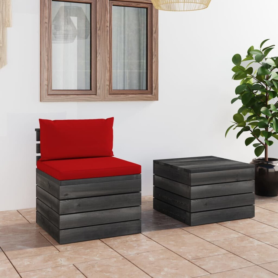 vidaXL 2-delige Loungeset met kussens pallet massief grenenhout afbeelding 1
