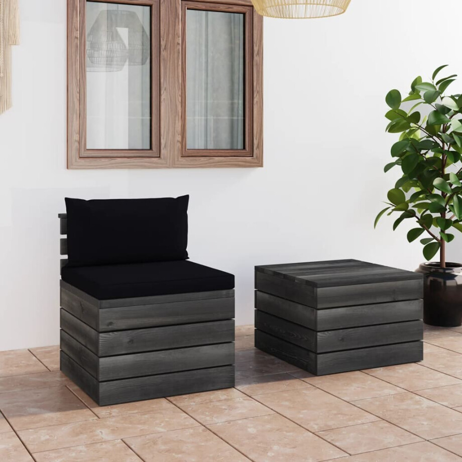 vidaXL 2-delige Loungeset met kussens pallet massief grenenhout afbeelding 1