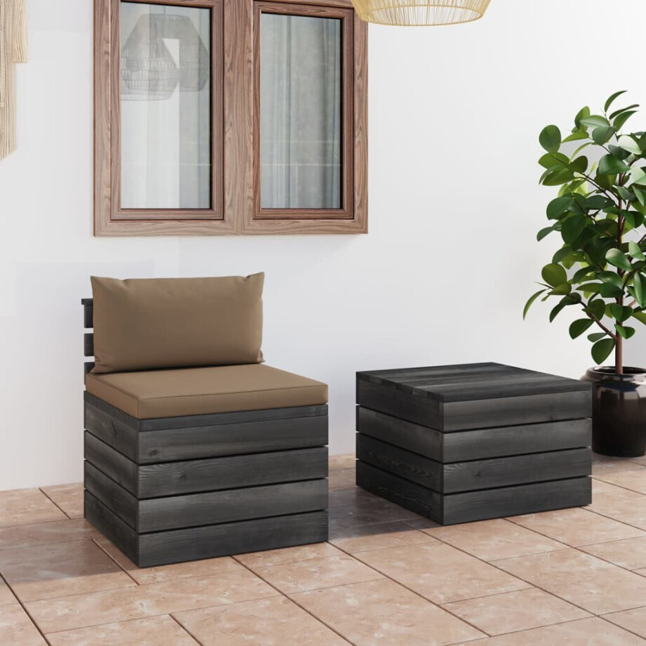 vidaXL 2-delige Loungeset met kussens pallet massief grenenhout afbeelding 1