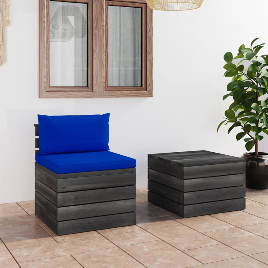 vidaXL 2-delige Loungeset met kussens pallet massief grenenhout vidaXL 2-delige Loungeset met kussens pallet massief grenenhout afbeelding 1