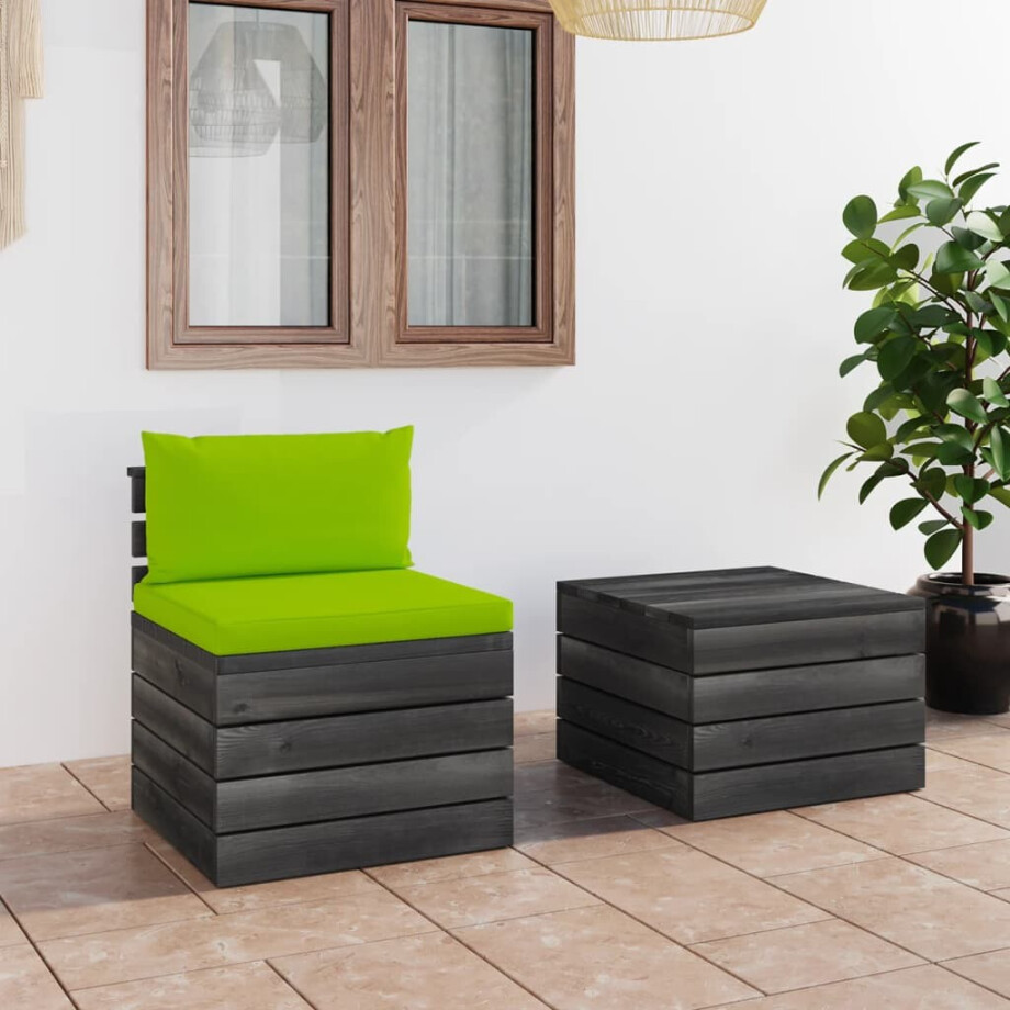vidaXL 2-delige Loungeset met kussens pallet massief grenenhout afbeelding 1