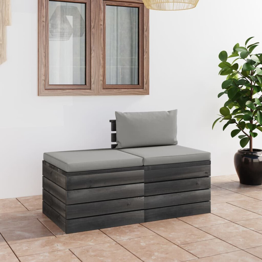 vidaXL 2-delige Loungeset met kussens pallet massief grenenhout afbeelding 1