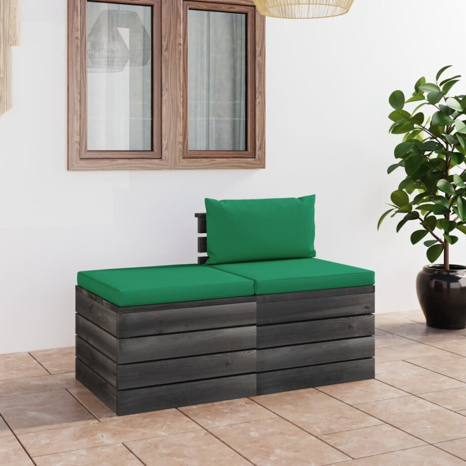 vidaXL 2-delige Loungeset met kussens pallet massief grenenhout vidaXL 2-delige Loungeset met kussens pallet massief grenenhout afbeelding 1