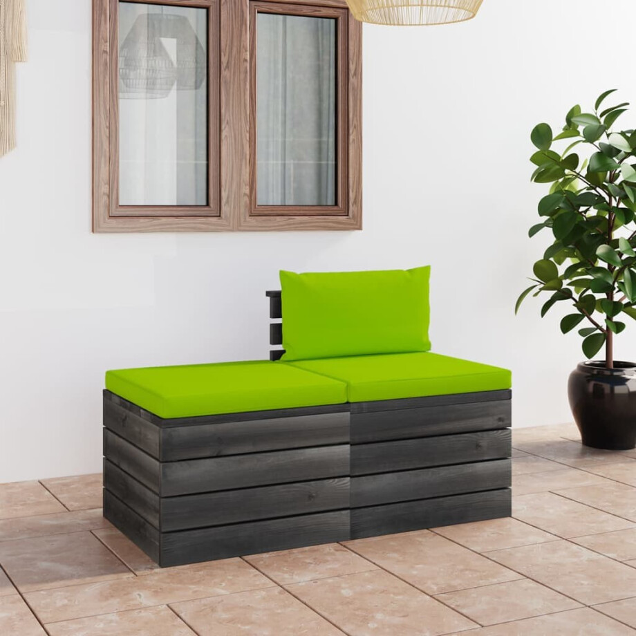 vidaXL 2-delige Loungeset met kussens pallet massief grenenhout vidaXL 2-delige Loungeset met kussens pallet massief grenenhout afbeelding 1