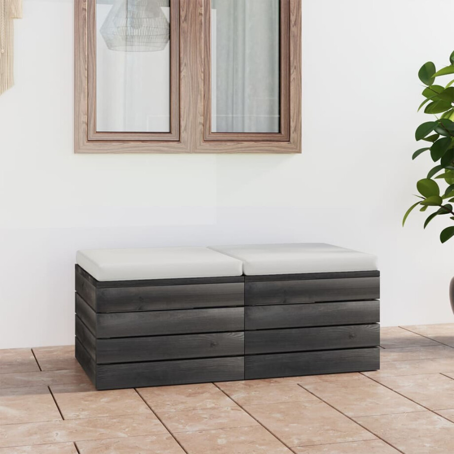 vidaXL Tuinhockers 2 st met kussens pallet massief grenenhout afbeelding 1