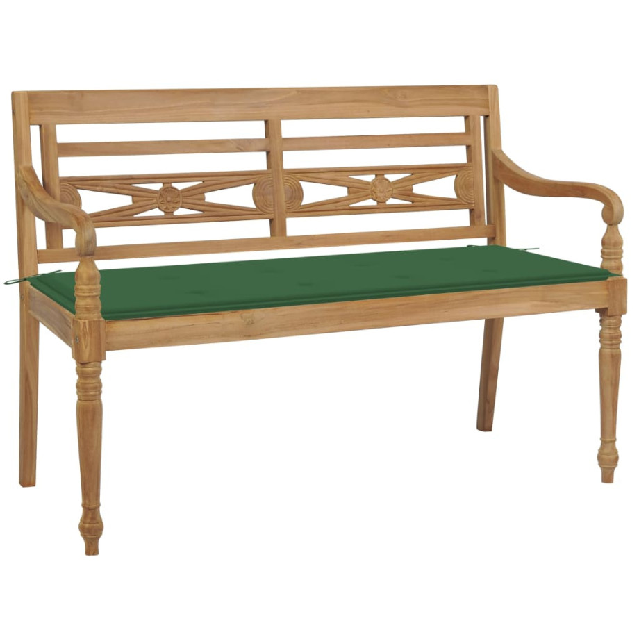 vidaXL Bank Batavia met groen kussen 120 cm massief teakhout afbeelding 1