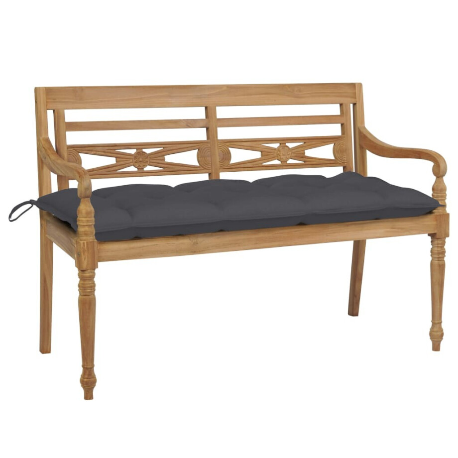 vidaXL Bank Batavia met antracietkleurig kussen 120 cm teakhout afbeelding 1