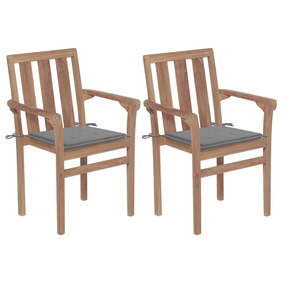 vidaXL Tuinstoelen 2 st met grijze kussens massief teakhout vidaXL Tuinstoelen 2 st met grijze kussens massief teakhout afbeelding 1