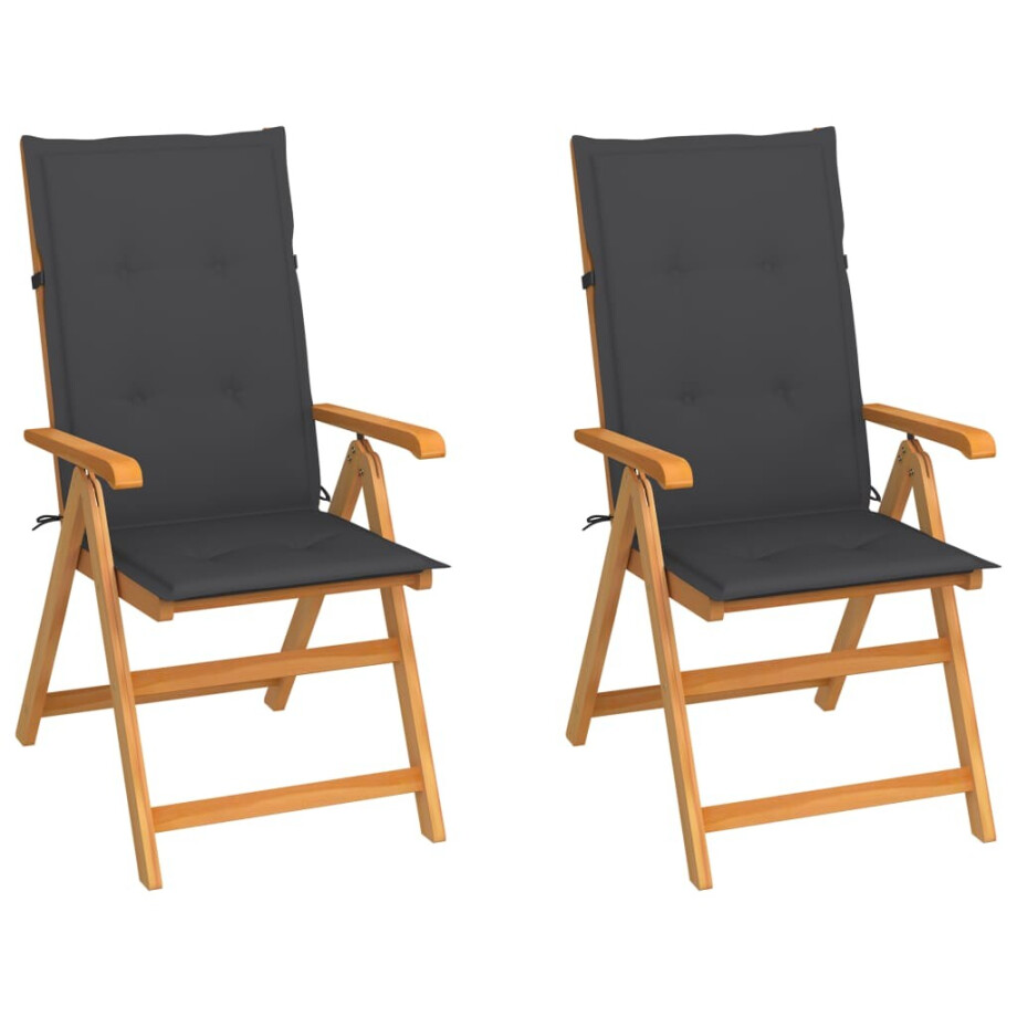 vidaXL Tuinstoelen 2 st met antracietkleurige kussens massief teakhout vidaXL Tuinstoelen 2 st met antracietkleurige kussens massief teakhout afbeelding 1