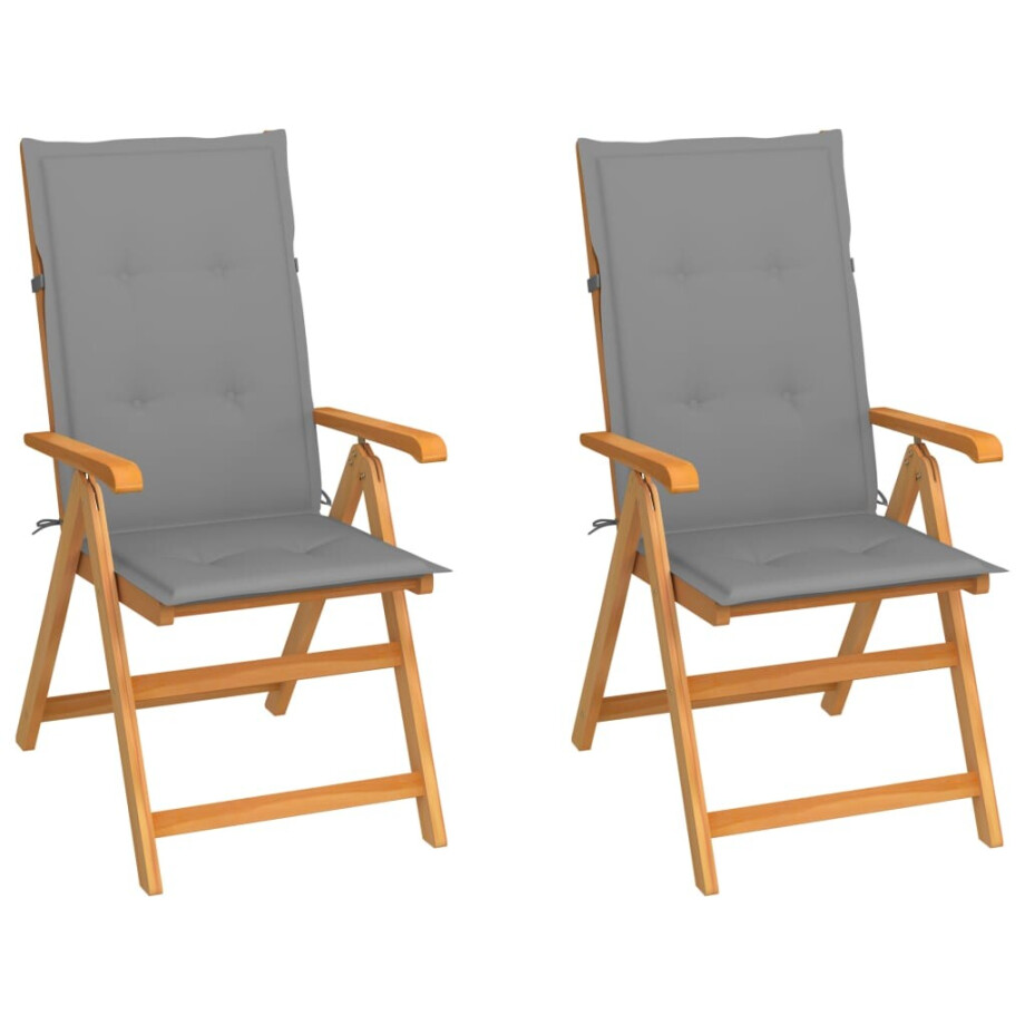 vidaXL Tuinstoelen 2 st met grijze kussens massief teakhout afbeelding 1
