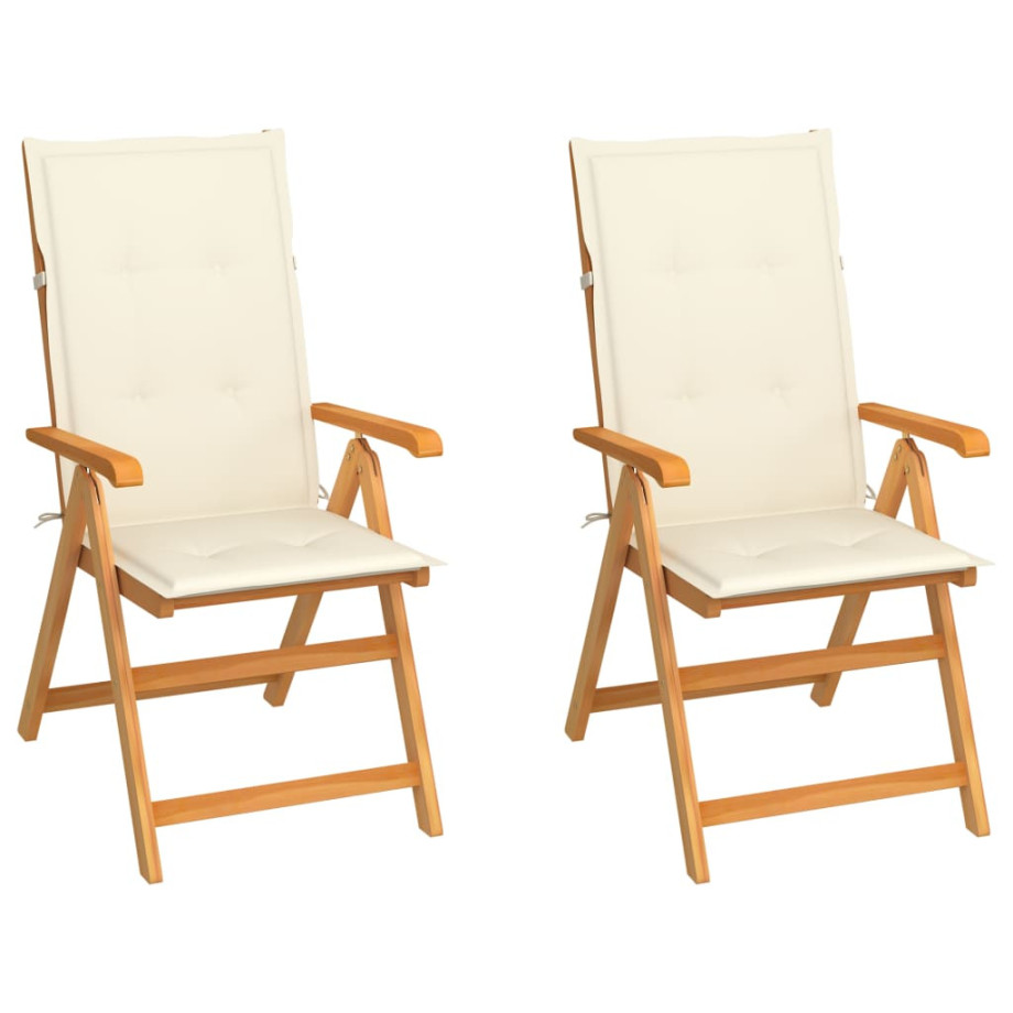 vidaXL Tuinstoelen 2 st met crèmekleurige kussens massief teakhout vidaXL Tuinstoelen 2 st met crèmekleurige kussens massief teakhout afbeelding 1