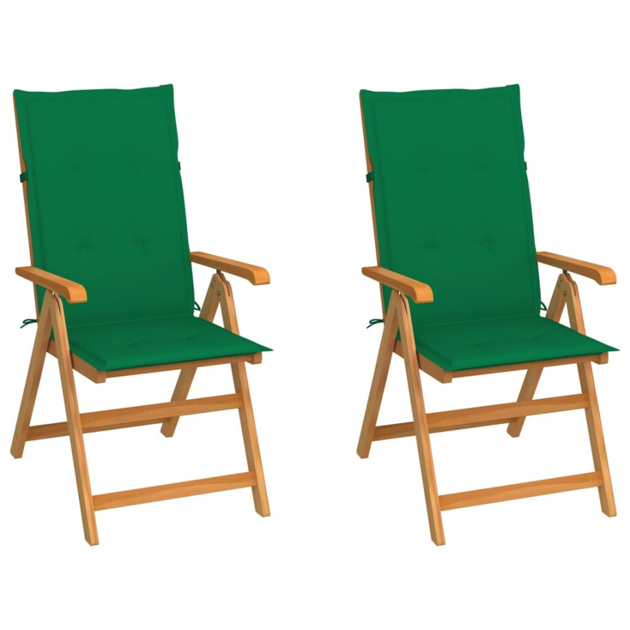 vidaXL Tuinstoelen 2 st met groene kussens massief teakhout vidaXL Tuinstoelen 2 st met groene kussens massief teakhout afbeelding 1